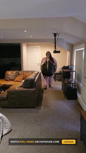Sexy SSBBW Ass and Belly Walking in Leather Suit Part 2