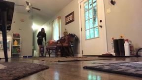 Teeny runs and hides from giantess with giant vacuum