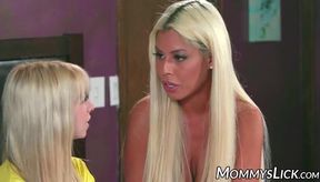 Stepmom Bridgette B and Kenzie Reeves scissor & lick each other's juicy pussies