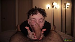POV Twink Blowjob Cum Eating Nico Mucci Sucking Sweaty Daddy Camilo Brown's Big Uncut Cock