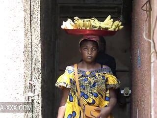 Ebony banana seller hotty enticed for a sexy bang