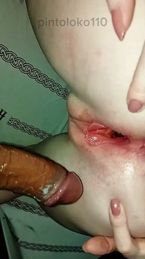 White ass opening her pink pussy to take cock