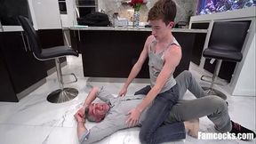 step Son Dominates Stepdad'_s Old Cock