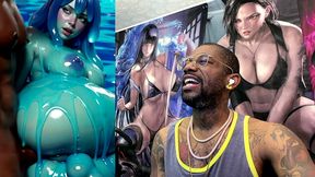 ebony transgender anal fucks a big breast trans slime girl, ai generated