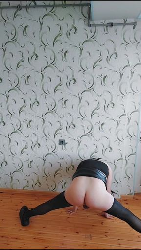 Pretty Gothic Princess Femboy in Leather Skirt and Hot Tights Sweet Attractive Body