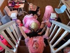 Crossdresser sucks cock in BDSM group therapy session