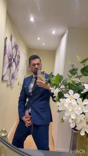 Hot Suited Daddy Jerking off in Front of the Mirror