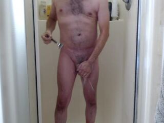 Shower, shave and jerk off large dick!