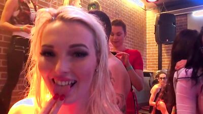 Kinky chicks in sexy lingerie fucked hardcore at a massive party orgy