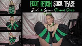 Foot Fetish Sock Tease: Black and Green Striped Socks - mp4