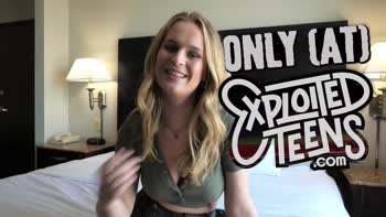 Blonde Teen (18+) Debut: Petite Beauty Swallows Big Dick in POV Casting