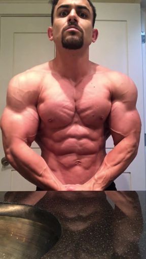 Jacked Bodybuilder Benji Bastian Flexing His Huge, Shredded, Muscles