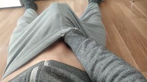 White twink chokes on huge uncut BBC while floor milking himself