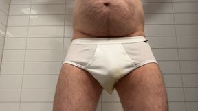 Dad Pissing His New White Briefs