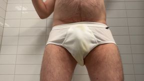 Dad Pissing His New White Briefs