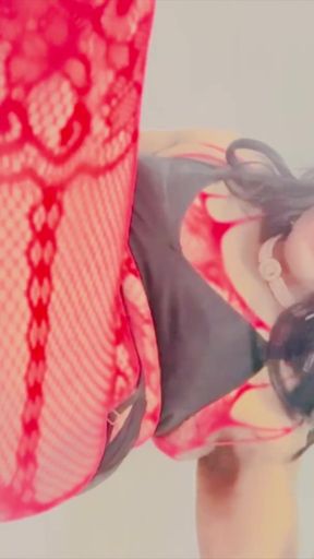 Veronika69 Red Fishnet Bottle Gourd Fuck Different Poses Loud Moaning   Clip 1
