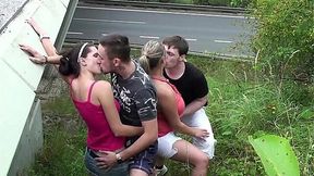 Krystal Swift's Public Foursome Orgy with Two Lucky Guys