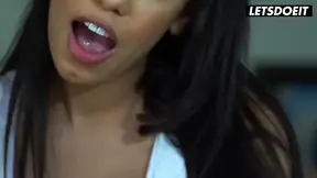 Curvy Latina sucks and rides in an FFM threesome