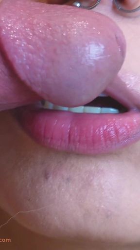 Close-up: Wet Messy and Sticky Cum on Juicy Goddess Amy Lips