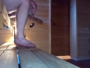 Chubby gay goes to sauna and shower.