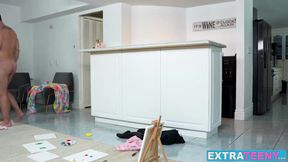 Young artist Mina Luxx gets fucked by a huge brush that emits hot cum