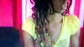 Ebony shemale with shows off her monster cock on webcam