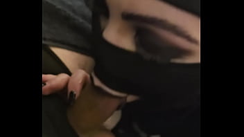 Masked goth makes love to thick cock and sucks every drop out