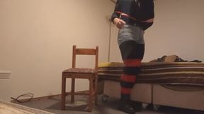 Ductaped red crossdresser selfbondage