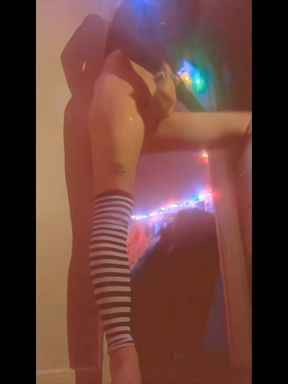 Fucking My Dildo Standing Against the Wall Filmed From Floor View