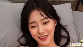 Hot Korean babe moaning loud while riding dick in her messy bedroom, slamming that thick ass and dripping pussy