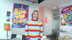Petite blonde enjoys intense pleasure with a hard creampie experience.