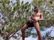 exhibitionist gets naked in the middle of the mountain