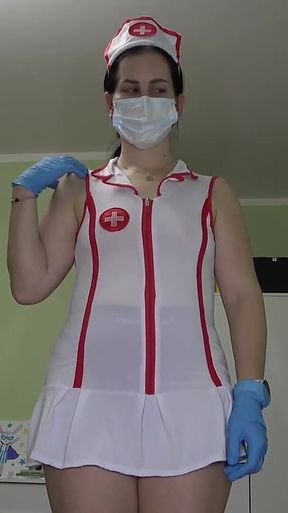 Robo Nurse Anna Masturbates with Latex Gloves and a Mask