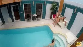 HUNT4K. Legal-age bad bitch sucks dick and gets banged by the poolside