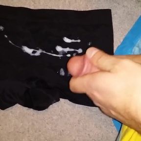 Cumshot on black boyshort panties