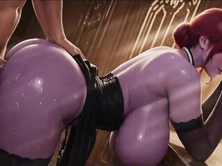 Breasty Purple Sugar Mamma in Corset and Nylons Rides Hard in Candlelit Mansion - Masked Redhead Gets What This babe Desires