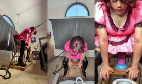 Sissy Candy in Self Bondage with Huge Dildos