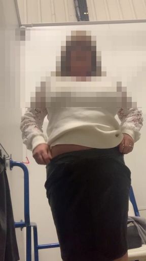 Julie in M&s Locker Room - No Knickers Under Skirt, Sits on Dildo Then Tries on Skirts in Tan Tights