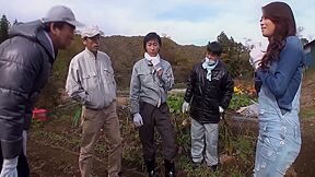 Cute Japanese Girl Delights Four Japanese Men In The Field