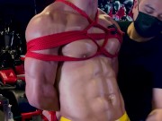 Handsome Vietnamese Bodybuilder tied and tease till he cums.