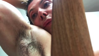 Hairy shower with lustful muscle goddess