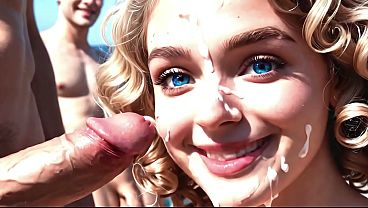 Blonde babe gets fucked on a nudist beach - AI Interactive Video