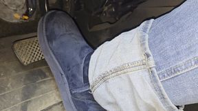 Driving in blue mini Uggs