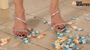 Beautiful Feet Babe Lara Stepping on Candy with Her Sexy High Heels