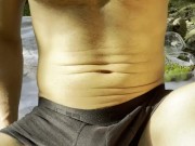 Cam Crest shows off his bulge outside