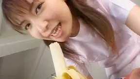 Ann Nanba Lovely Asian babe licks a banana