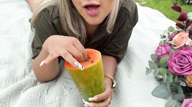 Cucumber stuffed so loud squirting on a picnic day by tiny Naty