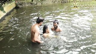 DIRTY BIG BOOBS BHABI BATH IN POND WITH  HANDSOME DEBORJI (OUTDOOR)