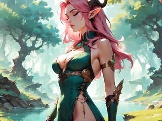 Elli - AI generated pink elf and her ally