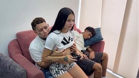 My husband's friend fucks me hard and cums on my huge tits